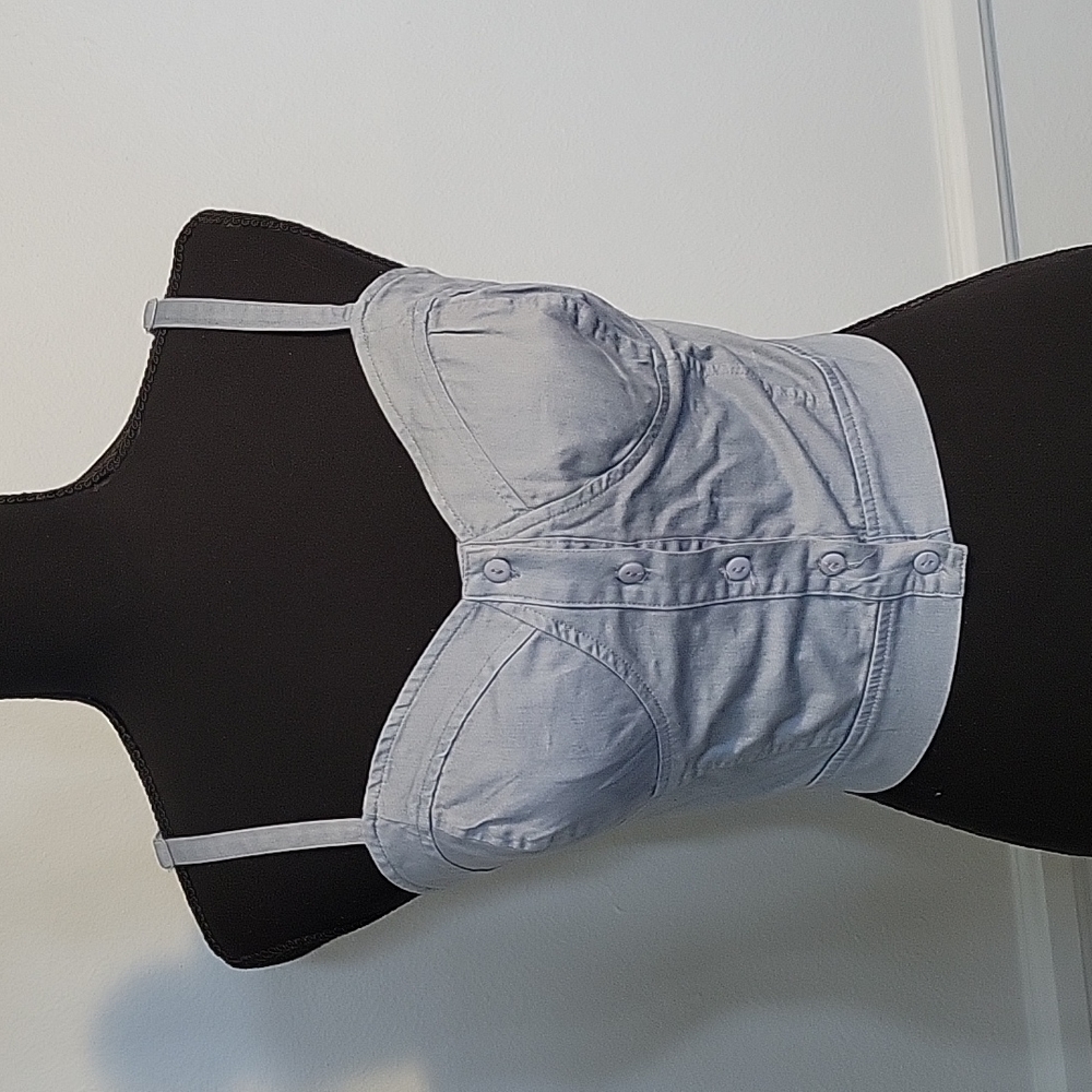 Ollie Chambray Button-up Top with Adjustable Straps.